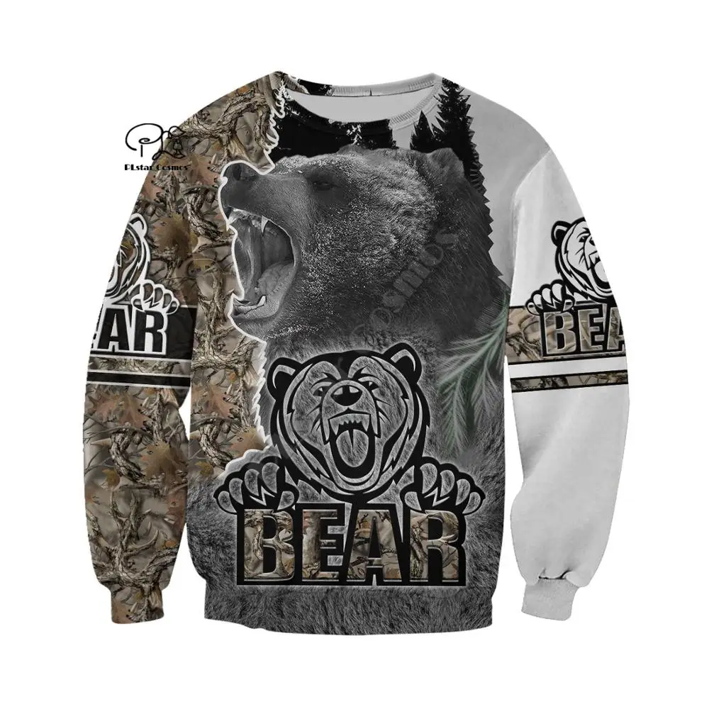 

PLstar Cosmos 3DPrint Brown Bear Hunter Hunting Animals Funny Men/Women Harajuku Streetwear Hoodies/Zip Hoodie/Sweatshirt/-c10