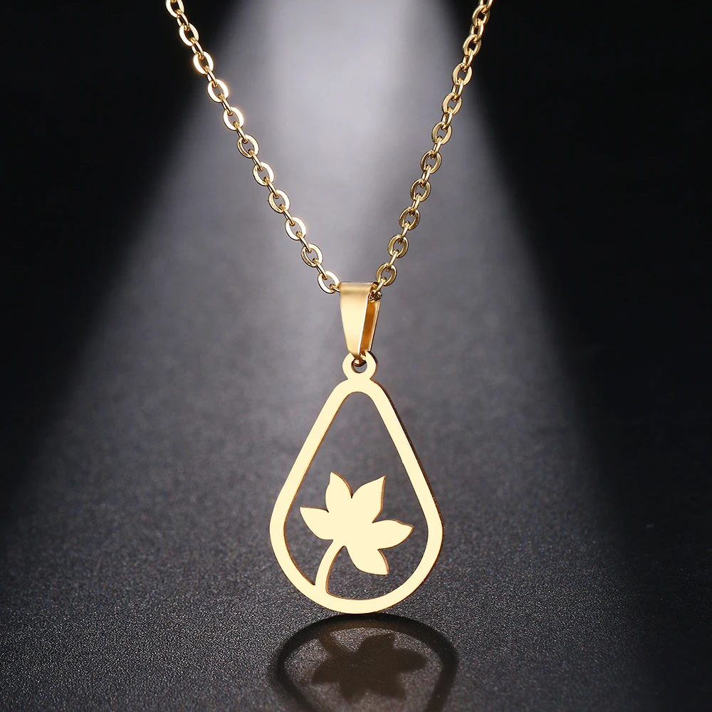 Женское Ожерелье из нержавеющей стали CACANA простое колье в виде кленового листа