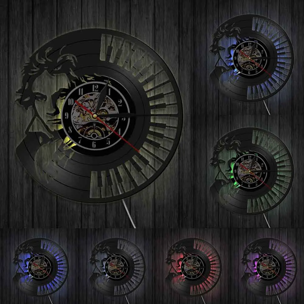 Музыкальные настенные часы лудвиг ван Бетховен силуэт тень Искусство Декор