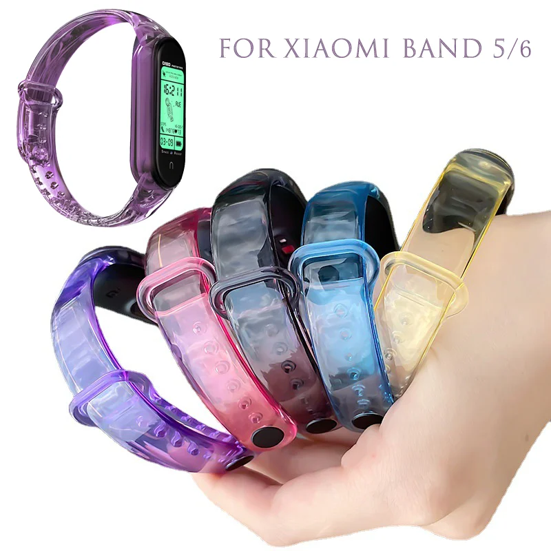 

New Fashional Transparent Watchband For Xiaomi Mi Band 6 5 Strap Silicone Replacement For Xiaomi Mi Band5 5 6 Gradient With