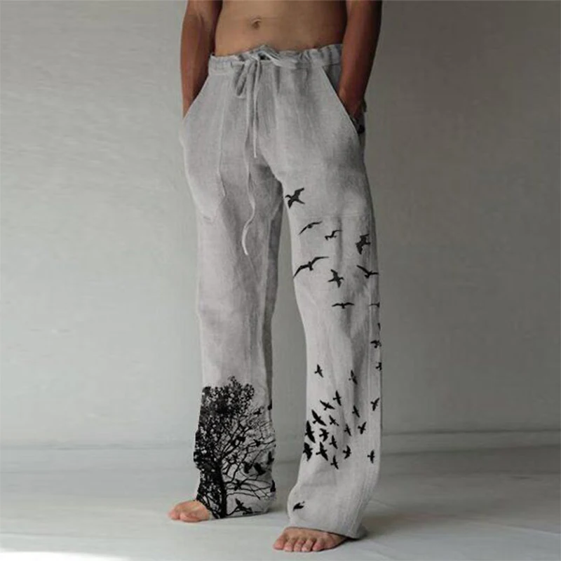 

Осень 2021, модные длинные брюки с рисунком, Мужская Уличная одежда, новые мужские повседневные брюки свободного кроя, прямые брюки