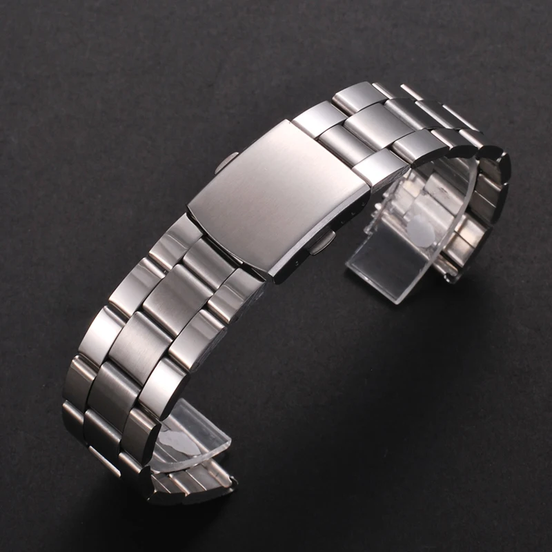 18mm 22mm 20mm Stainless Steel Strap Folding Buckle Flat Interface Silver Men Women Universal Wrist Watch Band Replacement+Tools