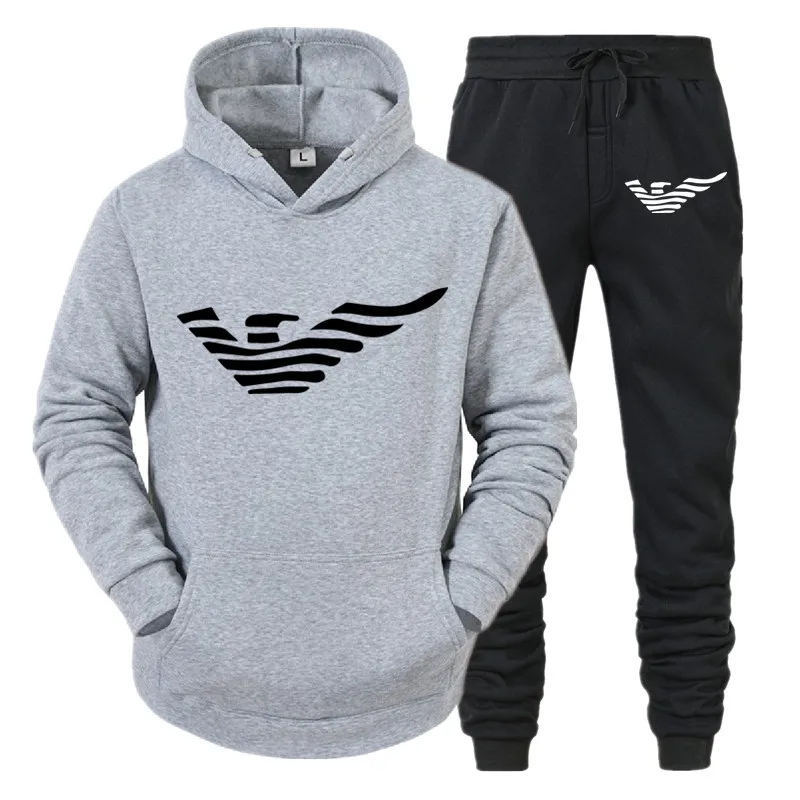

Tracksuit Men Fashion Hoodies Men Suits Sweatshirts+Sweatpants Autumn Winter Fleece Hooded Pullover