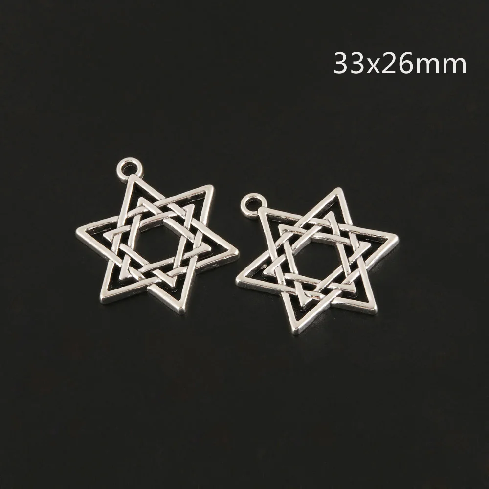10 шт. серебряного цвета металлический сплав звезда подвески со звездой Давида