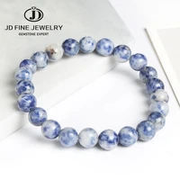 jd white dot blue vein sodalite natural stone beads diy bracelet women men jewelry hand made 7 7 5 inches