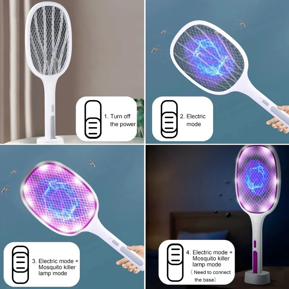 

3000V Electric Flies Swatter Killer with UV Light USB Rechargeable LED Lamp Summer Mosquito Trap Racket Anti Insect Bug Zapper