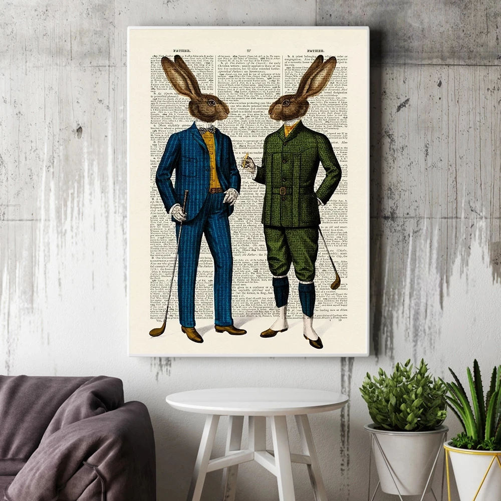 

Abstract Golf Hare Art Poster Wall Picture Golfer Gift Father's Day Gift Quirky Hare Suit Canvas Prints Nordic Modern Home Decor