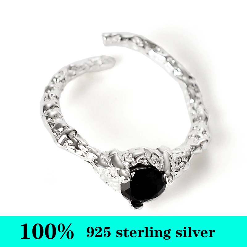 

Original black diamond irregular S925 sterling silver ring can be adjusted party woman ring high quality jewelry