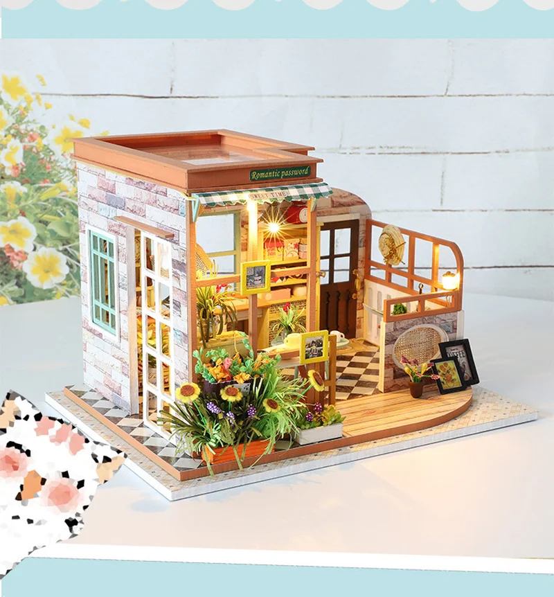 

DIY Wooden Doll House Romantic Password Manual Architecture Model Originality Assemble Gift house Toys