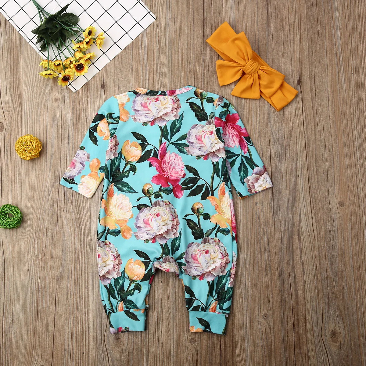 0-24Months Kid Baby Girl Clothes Sets Long Sleeve Floral Lace Romper Jumpsuit Headband 2Pcs Autumn Outfits 0-24M | Детская одежда и
