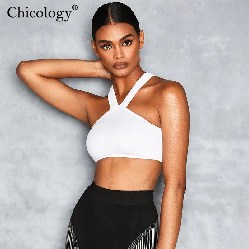 Chicology halter solid harajuku crop tank top 2019 summer women sleeveless streetwear sexy club festival female short clothes Женская