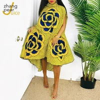 floral print yellow elegant lady dress for women fashion stand neck loose dress party club vestidos