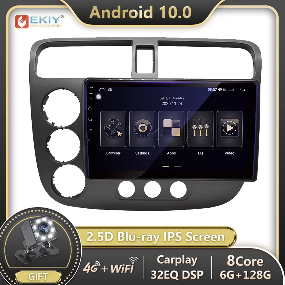 EKIY 1280*720 IPS Авторадио Android 10 для Honda CIVIC 2000 2006 Автомобильный мультимедийный