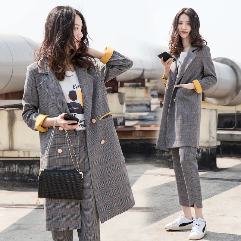 Женский комплект из двух предметов Модный повседневный свободный клетчатый