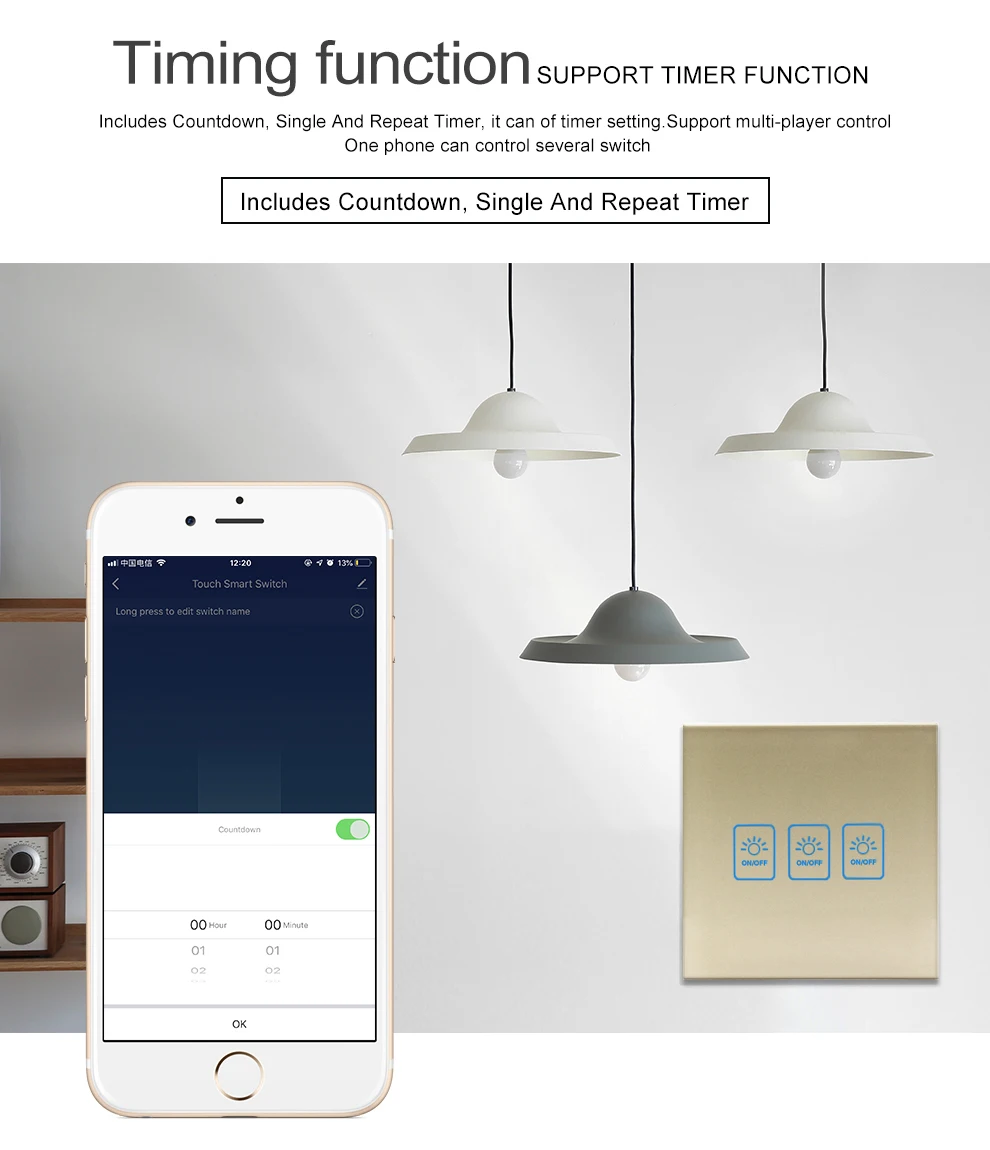 Tuya WiFi Smart Touch Switch 300 Вт/панель управления каналом приложение Smart Life Совместимо с Amazon Alexa и Google Home control