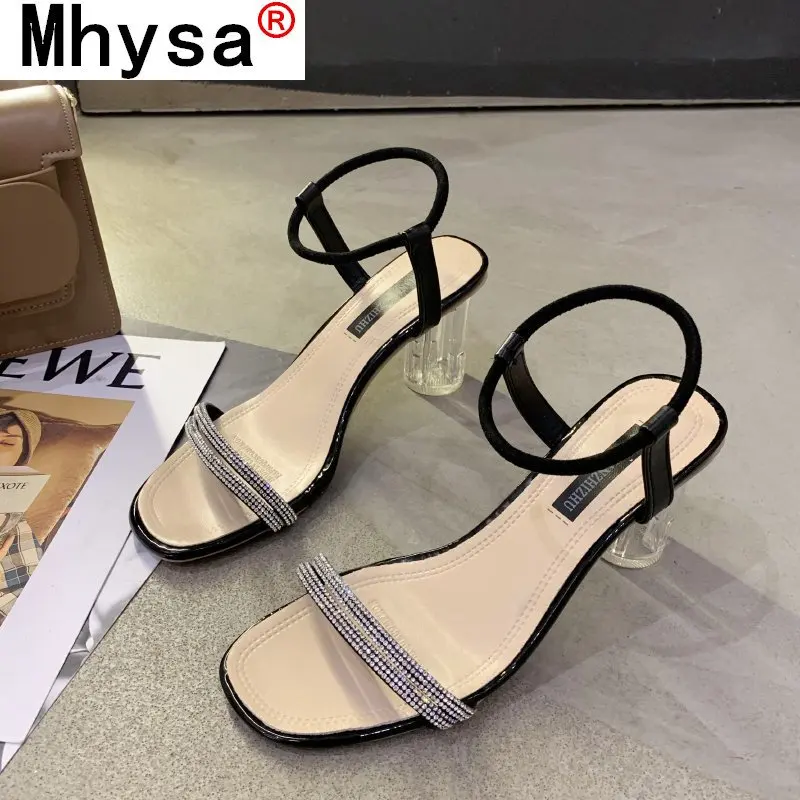 

2021 Sandals Sexy Rhinestone Women's Shoes Transparent Soles Women's Comfortable and Fashionable Spring Mid-heel Women Sandals