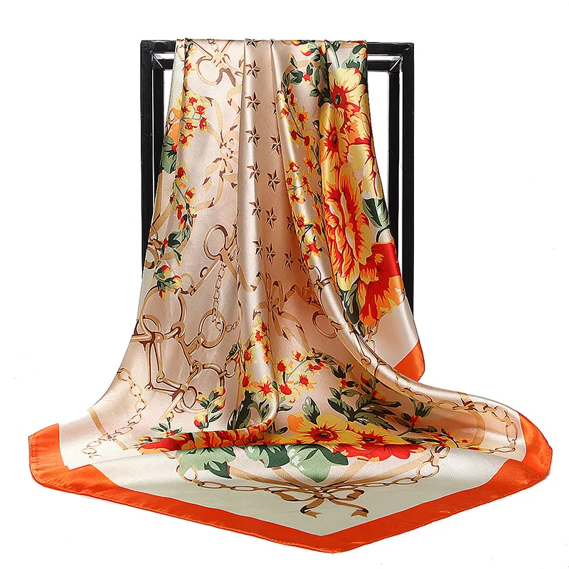 

2021 Fashion Women 180X90CM Silk Scarf Print Square Neckerchief Female Shawl Office Neck Scarfs for Lady Bag Scarves Summer New