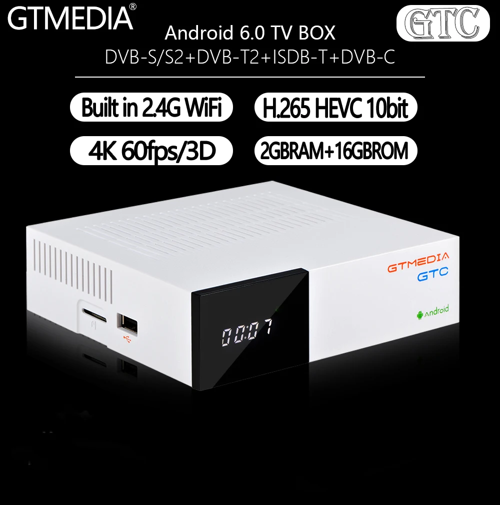 4K UHD Android Smart TV Box GTMEDIA GTC DVB-S2/T2/C/ISDBT комбинированный декодер встроенный 2 4G WiFi