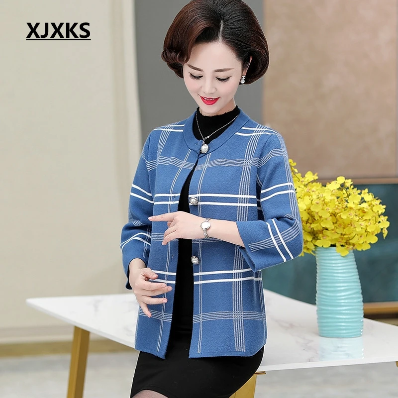 Кардиган XJXKS трикотажный однобортный удобный шерстяной кардиган с круглым