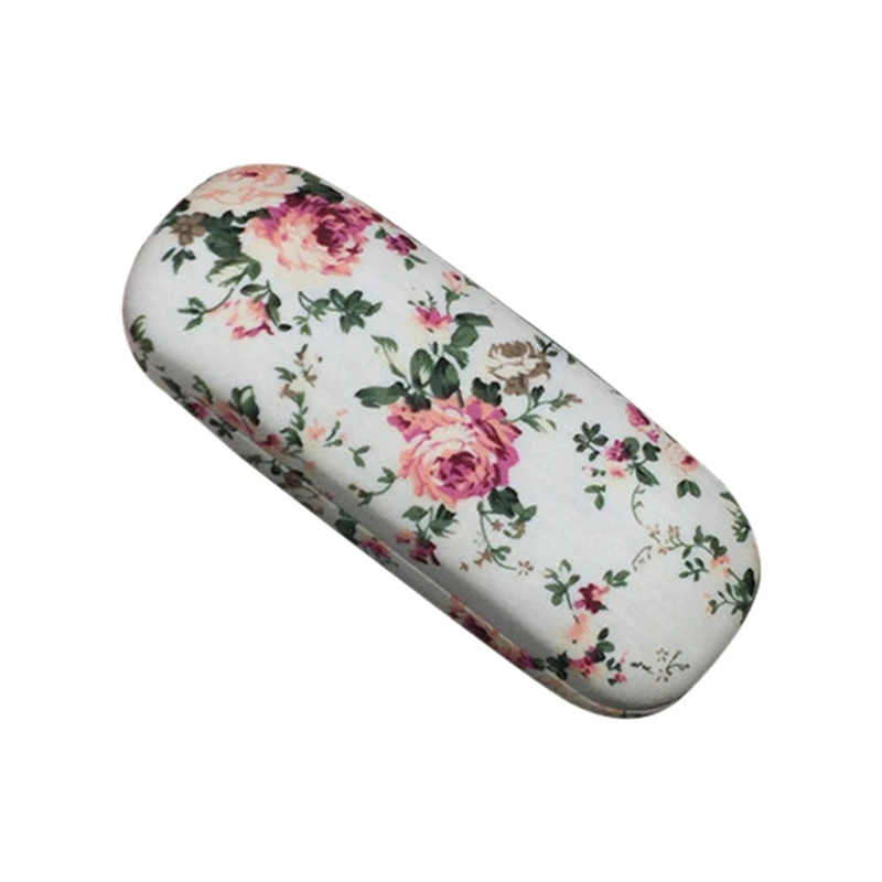 

New Eyeglasses Hard Case For Glasses Women Optical Cases Floral Print Eyewear Spectacles Box Holder EyeGlass Case(White)