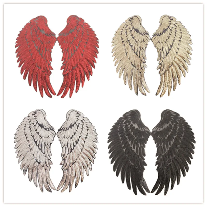 

Patches DIY Wings Patch Embroidered Big Wings Sequin Stripes 1 Pair For Clothes Iron Sew On Patches Stripes On Clothes Badges