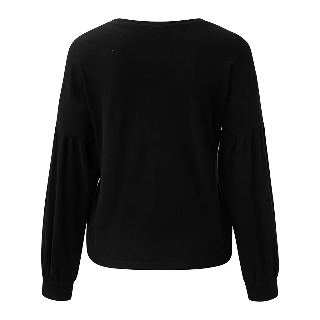 Женские черные толстовки свободные повседневные однотонные с круглым вырезом