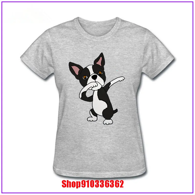 2020 Cute Boston Terrier Dog Dabbing Cartoon Pet Design Funny T Shirt for Women Graphic Premium T-Shirt Women's Streewear | Женская