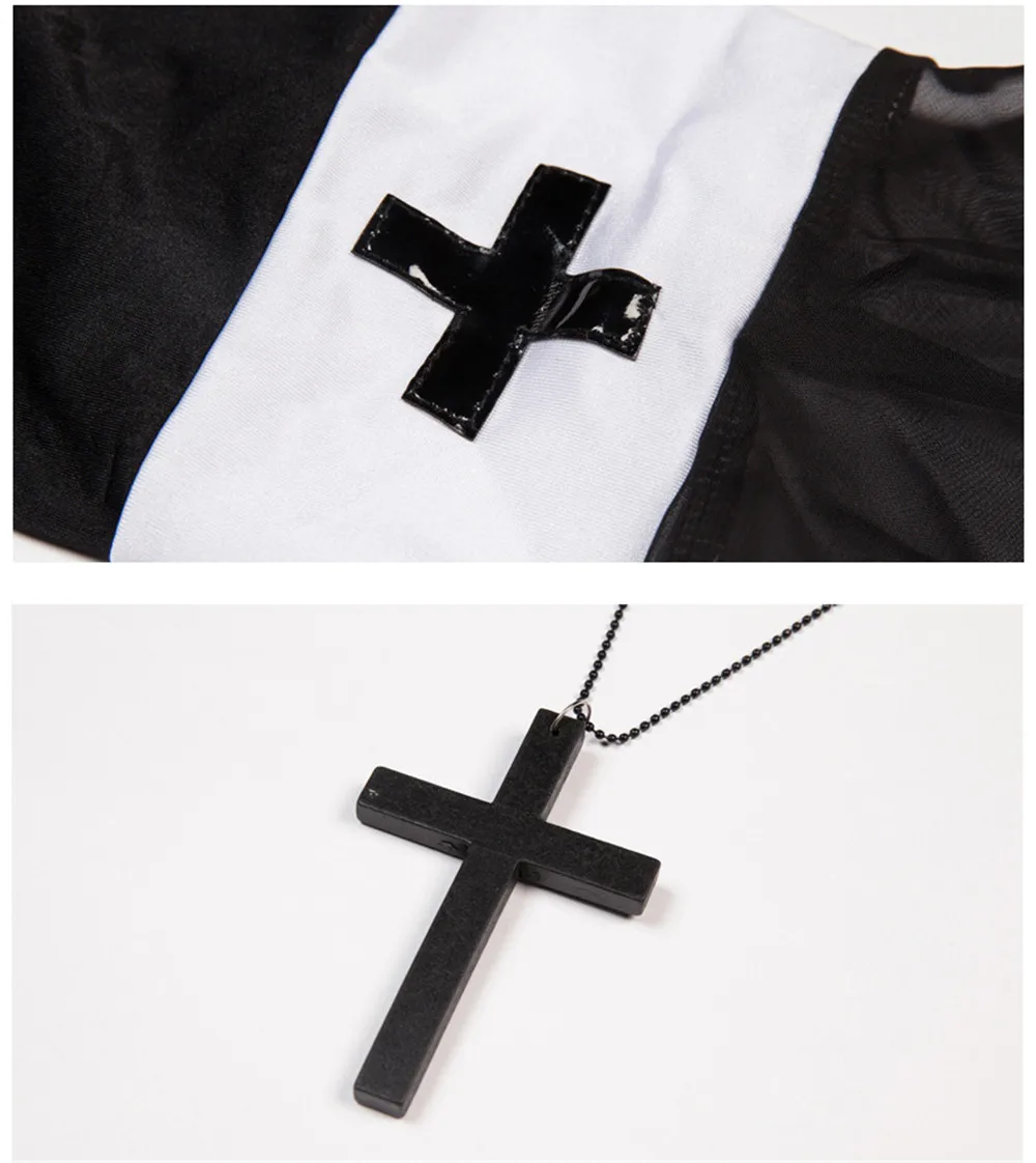 

New Plus Size Women Sexy Nun Cosplay Costume Arab Black Nuns Costume Halloween Nurse Witch Suit Masquerade Role Play Uniform