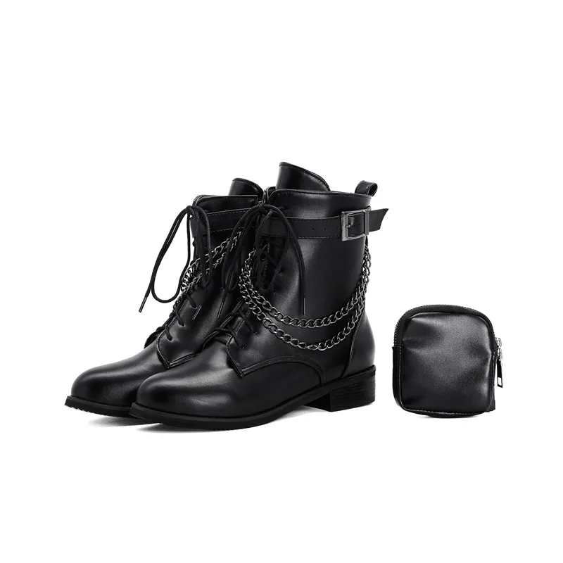 

New arrival 2020 trend shoes ankle cowboy boots for women round toe chunky low heels Motorcycle boots ladies booties big size 47