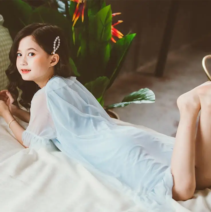 Ночная рубашка для девочек хлопковая однотонная на возраст 4 6 8 10 12 14 лет |