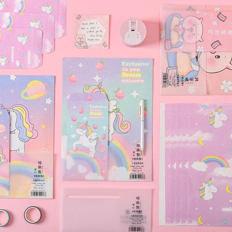 9 шт./компл. 3 конверта + 6 букв набор конвертов с животными единорогом динозавром