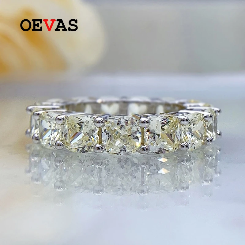 

OEVAS 100% 925 Sterling Silver Light Yellow High Carbon Dimaond Rings For Women Sparkling Wedding Party Fine Jewelry Wholesale