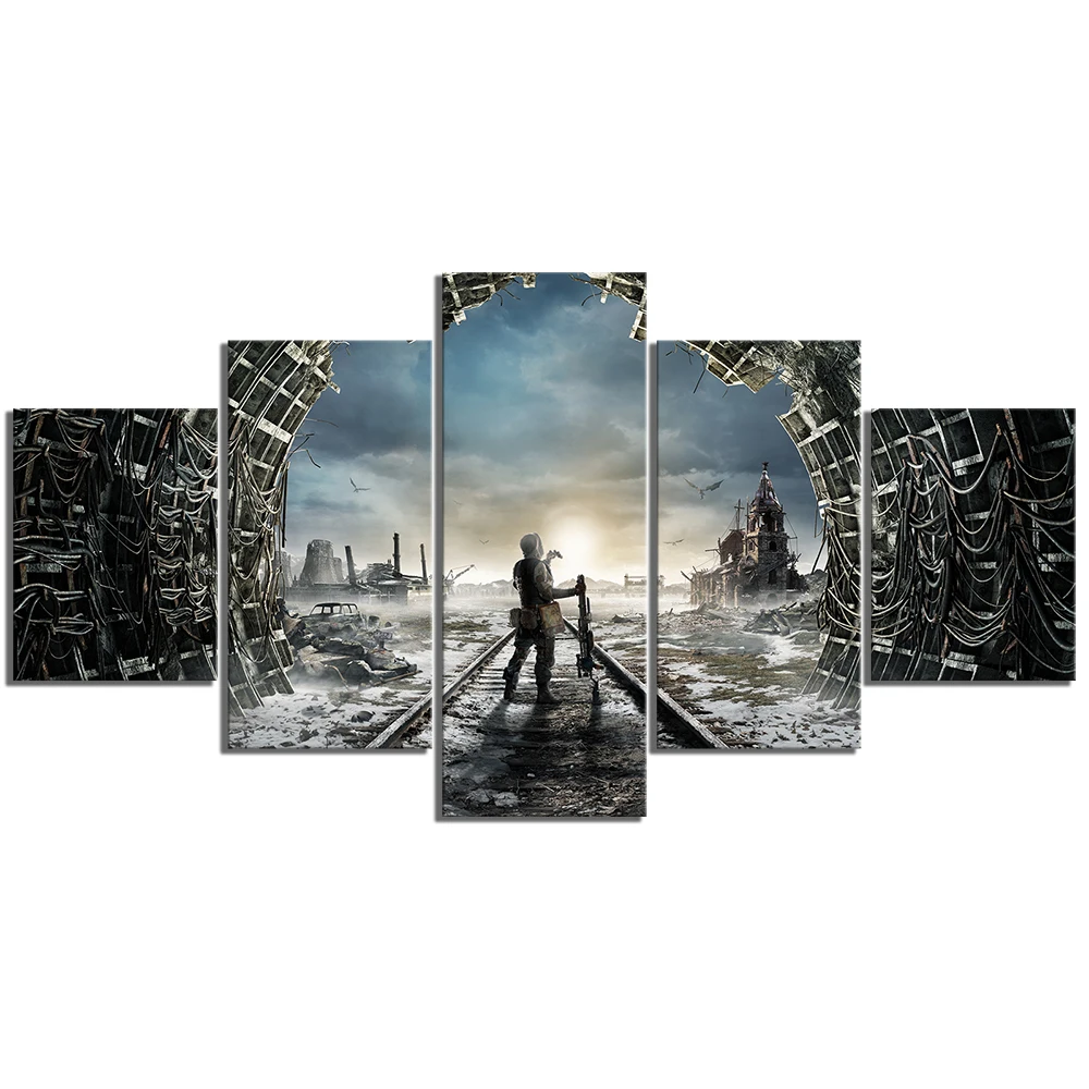 

Canvas Painting Modular 5 Panel Shooting Game Metro Exodus Art Print Home Decoration Poster For Living Room Framework