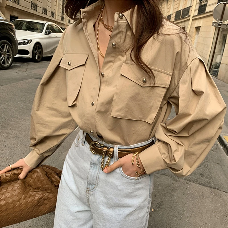 

Elegant Office Work Blouse Women 2021 New Solid Casual Loose Shirt Ladies Long Sleeve Blusas Shirts