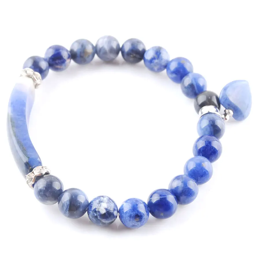 

WOJIAER 10Pcs/lot 8mm Round Beads Wrist Bracelets & Bangles Heart Fitting Natural Blue-veins Gem Stone Couples Jewelry PK3324