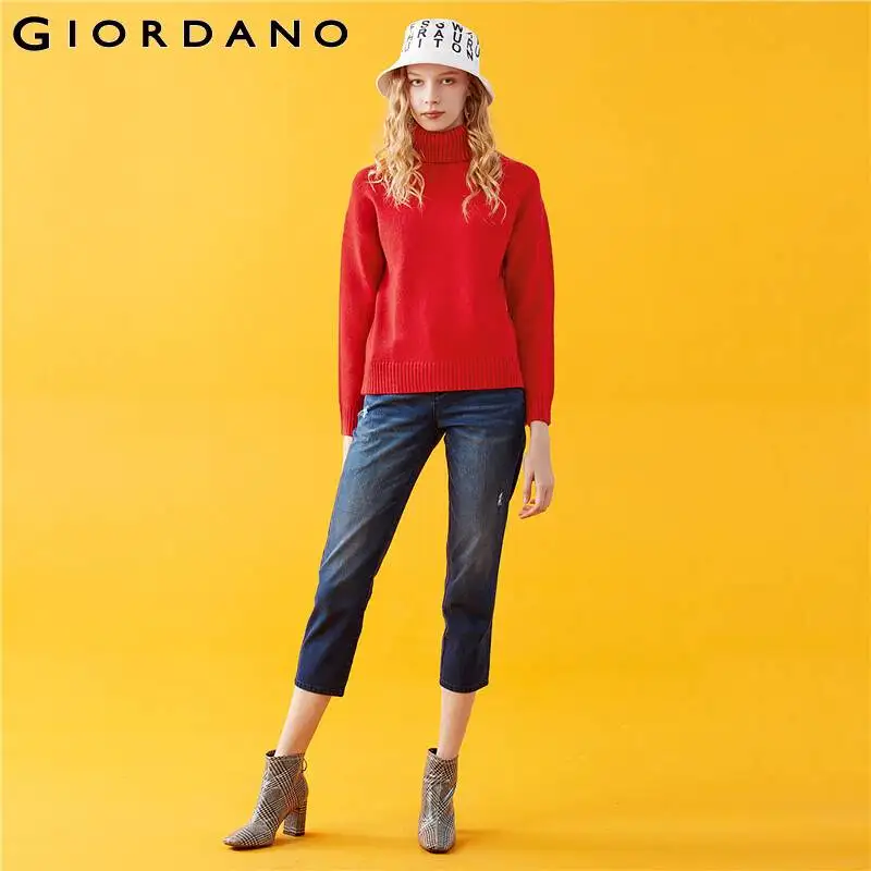 Giordano женские свитера однотонный пуловер с высоким воротом 5 игл Вязание прочный
