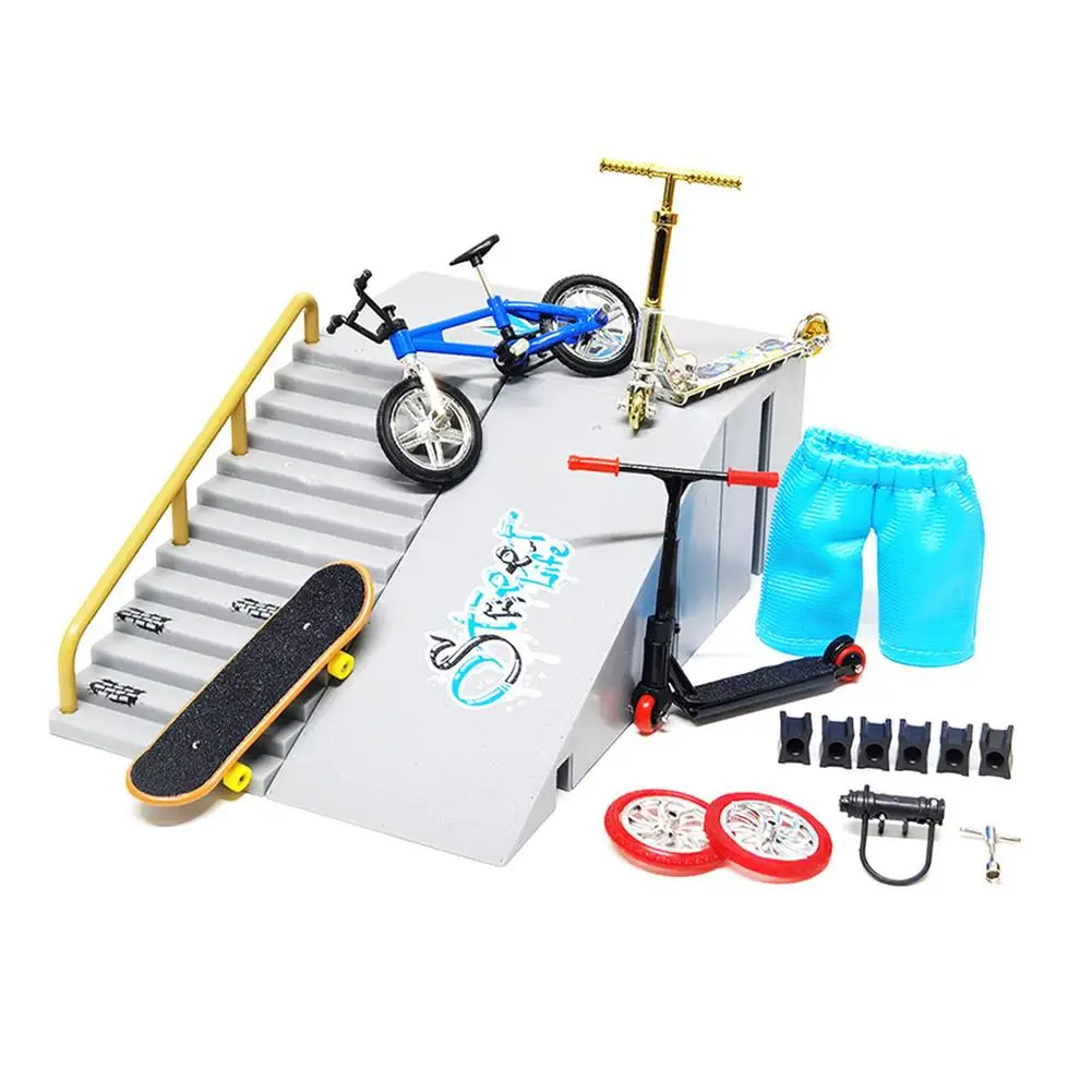 

Finger Skateboard Toys Set Kit Fingerboard Rail Set Ramp Parts With Mini Bicycle Finger Bike Finger Scooter Toy For Children Kid