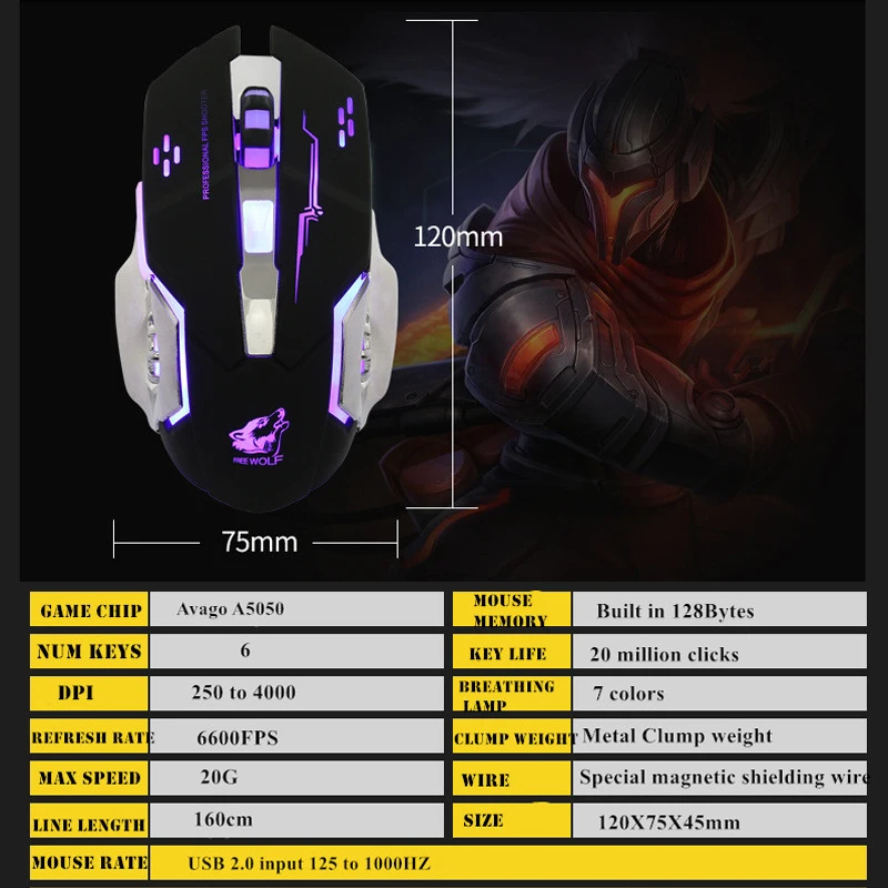 

Profession Wired Gaming Mouse 6 Buttons 4000 DPI LED Optical USB Computer Mouse wireless Game Mouse Silent Mouse For PC laptop