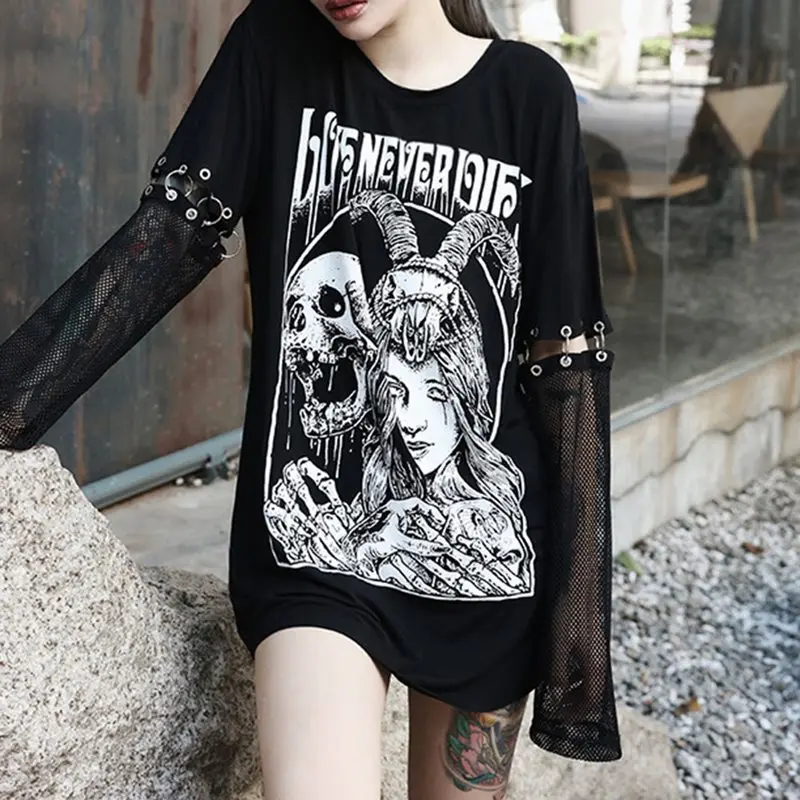 Футболка с принтом букв Таро женские готические черные панк топы в готическом