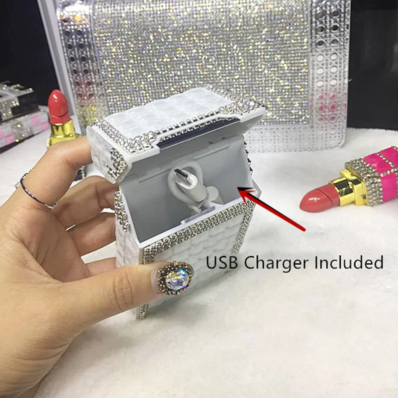Полностью Алмазный чехол для телефона USB зарядка зажигалка 20 тонких сигарет