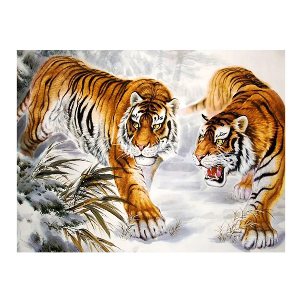 

Две звери Тигр Китайский Стиль Алмазная картина животное круглый полный дрель Сделай Сам Рукоделие мозаика вышивка 5D Вышивка крестом карти...
