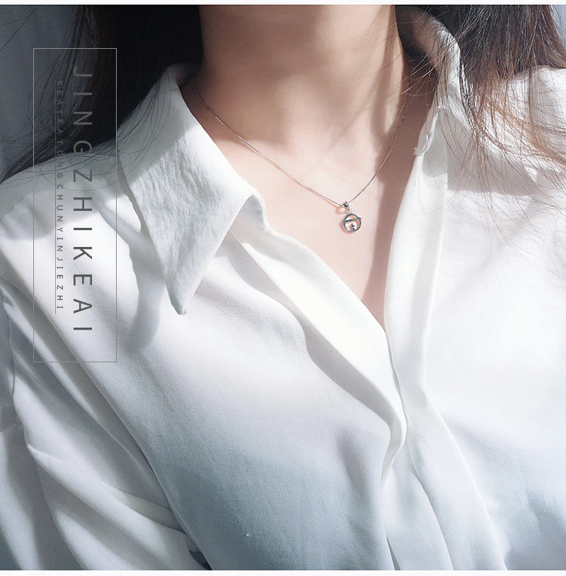 

Silver 925 Jewelry Cartoon Bell Necklace chic Personality Female Clavicle Chain Fashion Silver Chain Jewelry gifts for Women