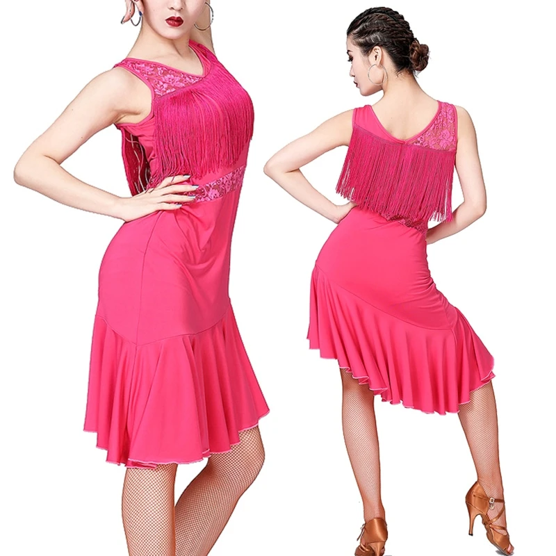 Женский танцевальный костюм с бахромой спереди элегантное платье для