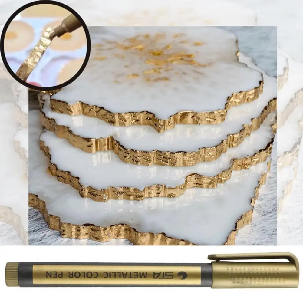 

1pcs Metallic Pen Reflective Gold Resin Drawing Pen Epoxy Acrylic Highlights Marker Paint Mold Diy Handmade Resin Permanent W1e2