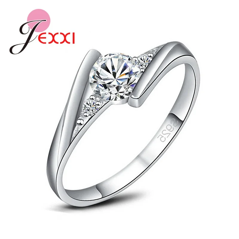 

Genuine 925 Sterling Silver Bright AAA Zircon Rings Simple Design Fashion Jewelry For Women Wedding Party Ring Gift