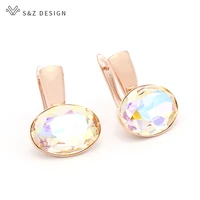 sz design korean fashion elegant luxury big oval crystal dangle earrings 585 rose gold eardrop for women wedding party jewelry