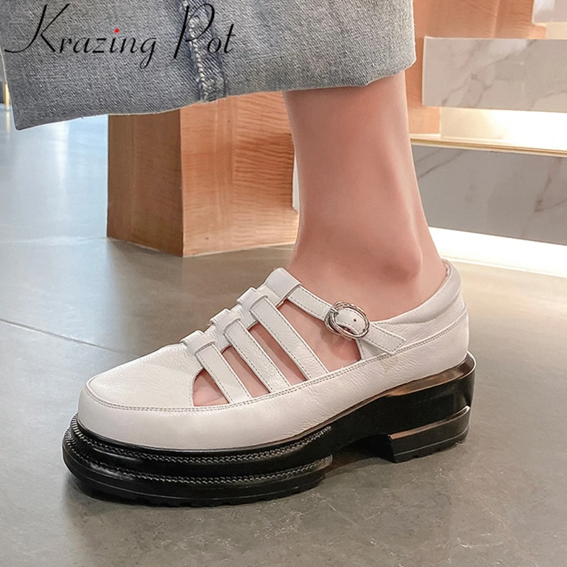 

Krazing Pot/размера плюс из коровьей кожи с круглым носком; Однотонная женская обувь на высоком каблуке, летняя обувь на платформе; Элегантные кл...