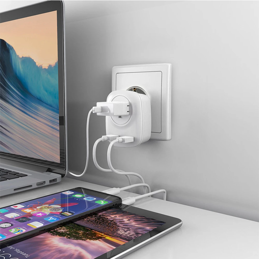 European Plug Adapter International Travel Power Outlet Socket with 2 USB Charger for iPhone Europe Spain Iceland Greece Italy | Мобильные