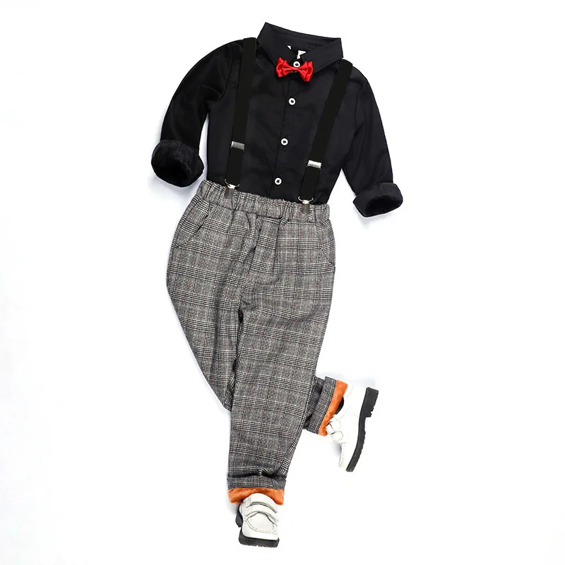 

Baby Boys Wedding Clothes Sets Autumn Winter Kids Korean Handsome Suits Long Sleeve Shirts Plaid Pants Tie Boys 2pcs Suit 2-9 Y