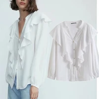 elmsk blouse women england high street vintage ruffles cascading loose blusas mujer de moda 2021 casual shirt white fashion